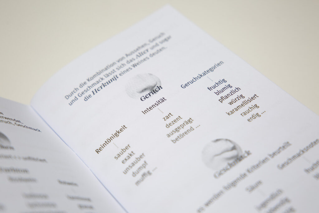 Innenansicht Detail eines Verkostungsnotizen Hefts für Weine © Sophie Wurnig